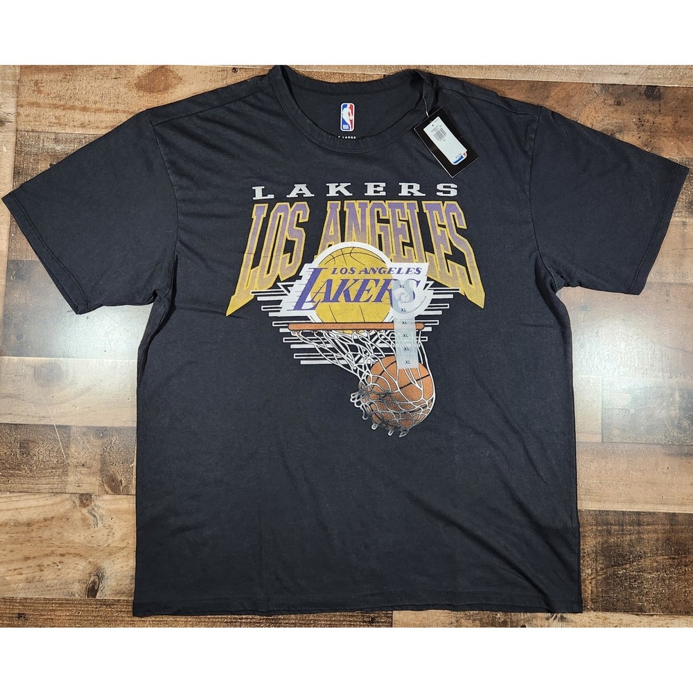 Los Angeles Lakers Shirt Mens XL Black Faded Vintage Look Retro Style